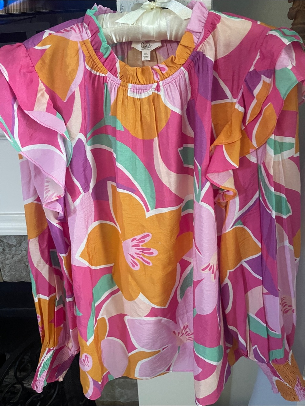 Oddi Los Angeles Pink & Mustard Floral Top